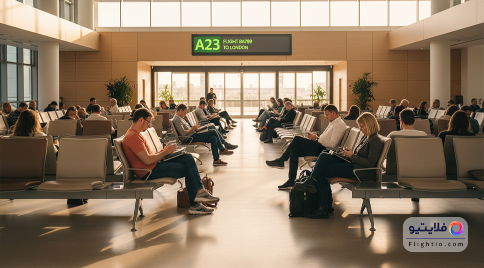 سالن ترانزیت و انتظار برای باز شدن گیت پرواز