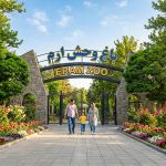 تصویری از در ورودی باغ وحش پارک ارم به همراه درختانی در اطراف آن